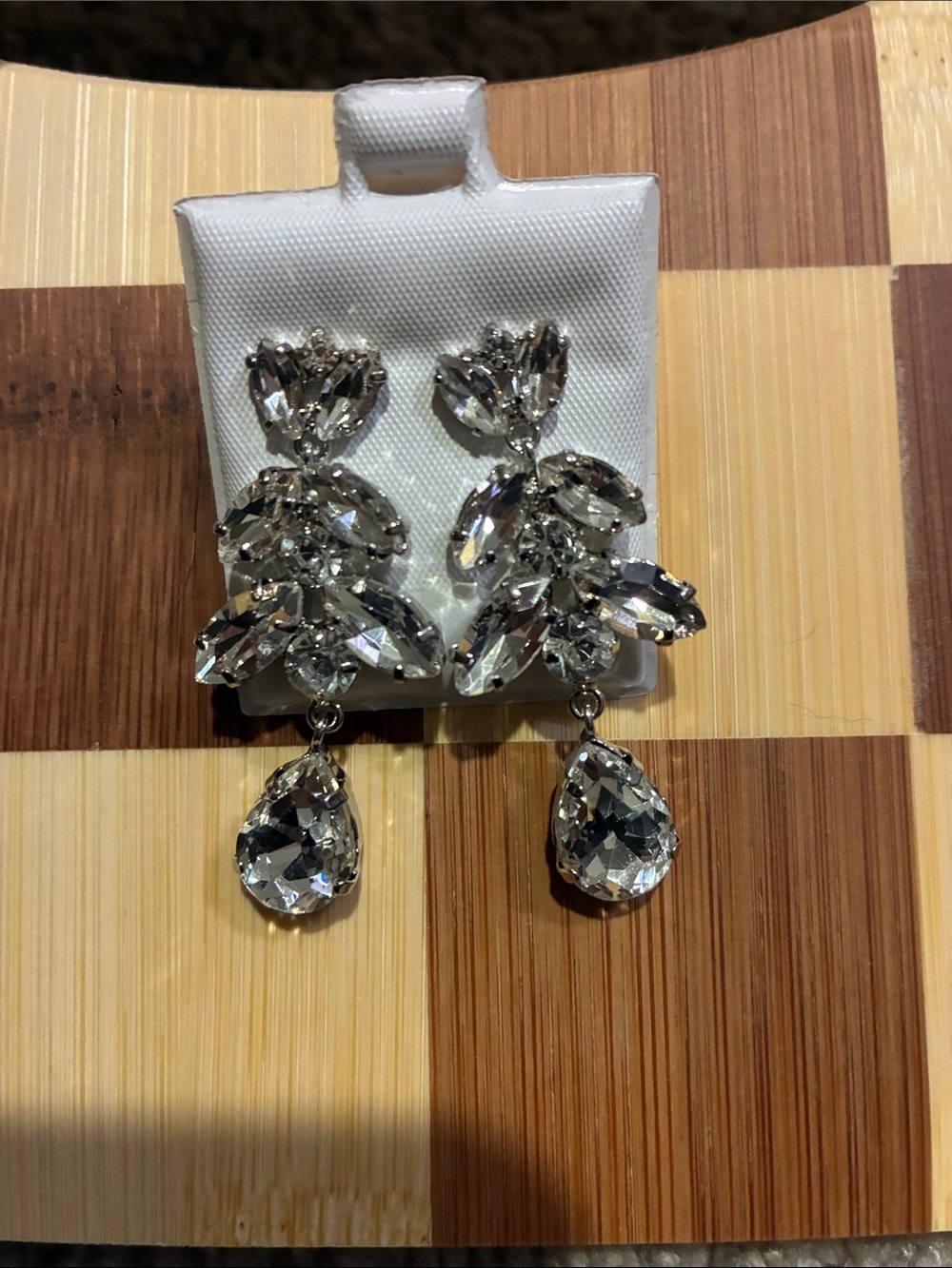 Crystal Drop Statement Earrings - Clear Silver Tone